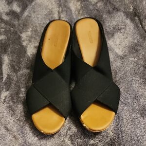 Women's Black Wedge Slide Sandals